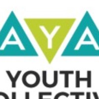 The three letters "AYA" in colorful triangle shaped boxes with 'youth collective' written underneath